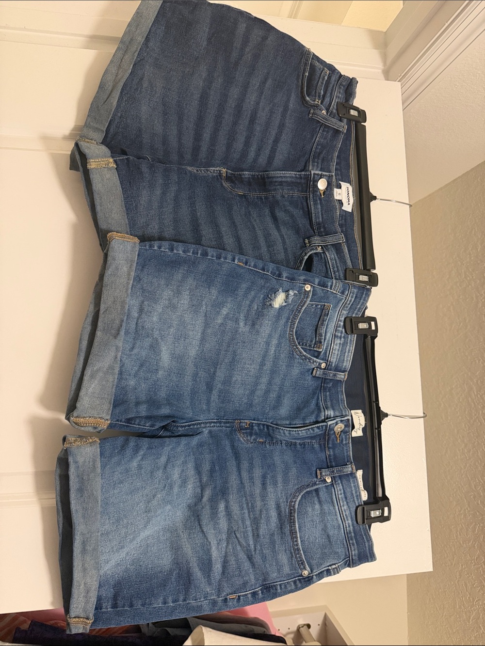 Dark Blue Rolled Hem Denim Shorts